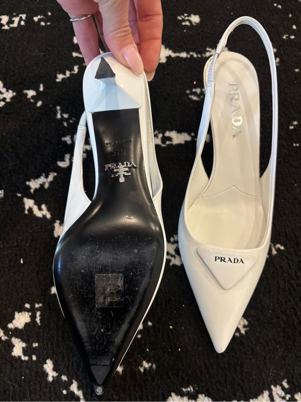 PRADA White Pointed Slingback Pumps with Logo Plaque - Picture 3 of 3